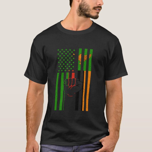 Zambia Handfist USA America Zambian Flag Zambian P T-Shirt (Front)