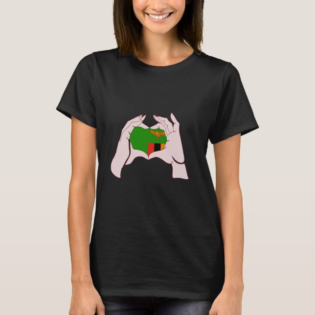 Zambia Handsign Heart Zambian Flag Zambian Pride T-Shirt (Front)
