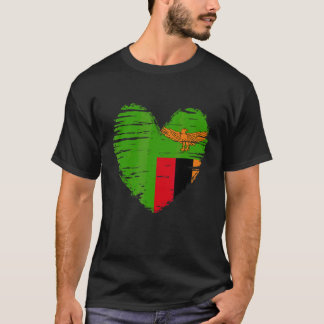 Zambia Heart Zambian Flag Zambian Pride T-Shirt