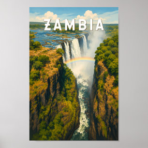 Zambia Illustration Travel Art Vintage Poster
