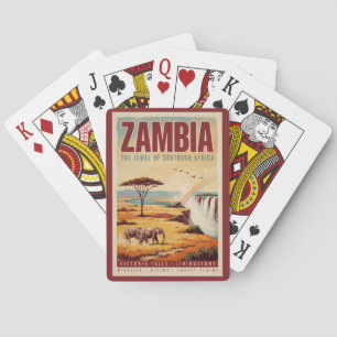 Zambia Landscape Illustration Travel Art Vintage Playing Cards
