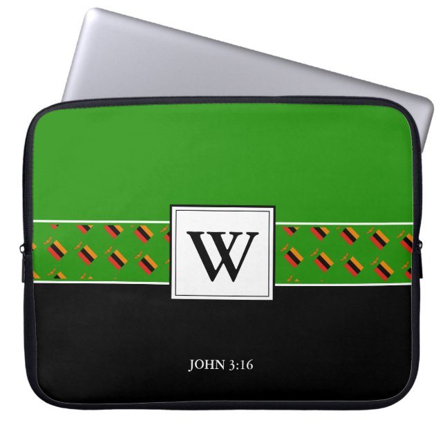 ZAMBIA Monogram Christian Bible GREEN Laptop Laptop Sleeve (Front)