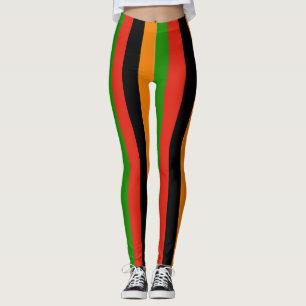 Zambia National Flag Colours Vertical Striped Leggings