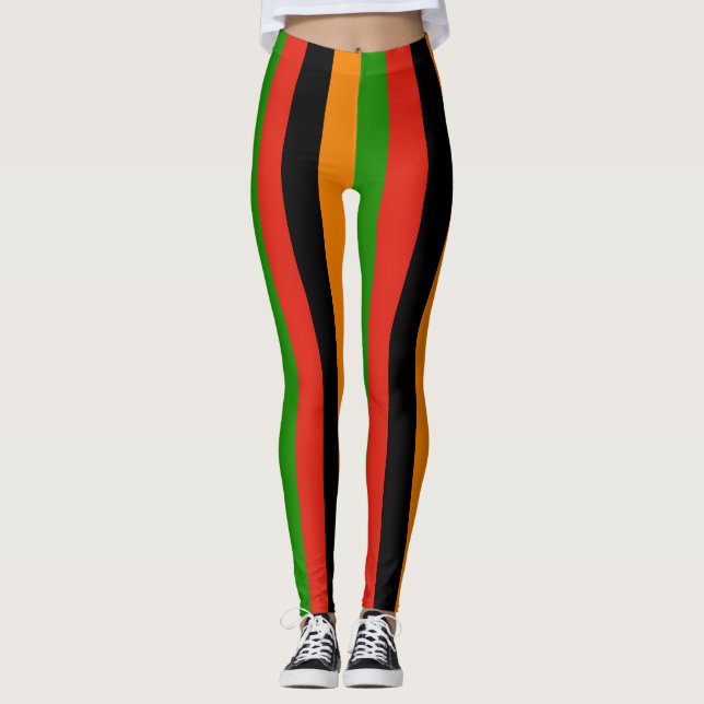Zambia National Flag Colours Vertical Striped Leggings (Front)