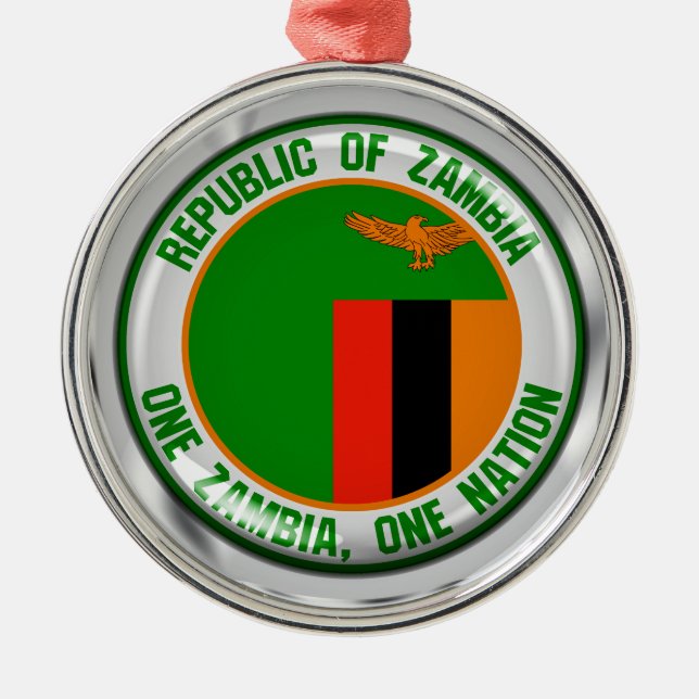 Zambia  Round Emblem Metal Tree Decoration (Front)