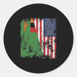 Zambia USA Flag - Half American Classic Round Sticker