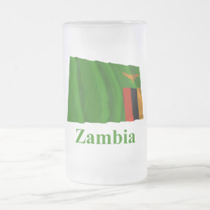 Zambia Waving Flag with Name Frosted Glass Beer Mug