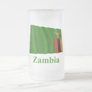 Zambia Waving Flag with Name Frosted Glass Beer Mug