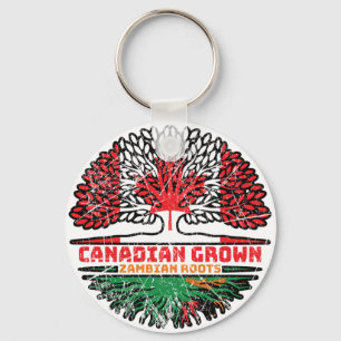 Zambia Zambian Canadian Canada Tree Roots Flag Key Ring
