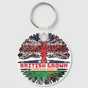 Zambia Zambian Uk United Kingdom British Tree Key Ring