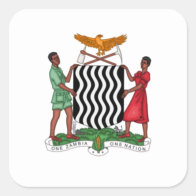 Zambian Coat of Arms, Zambia Square Sticker (Front)