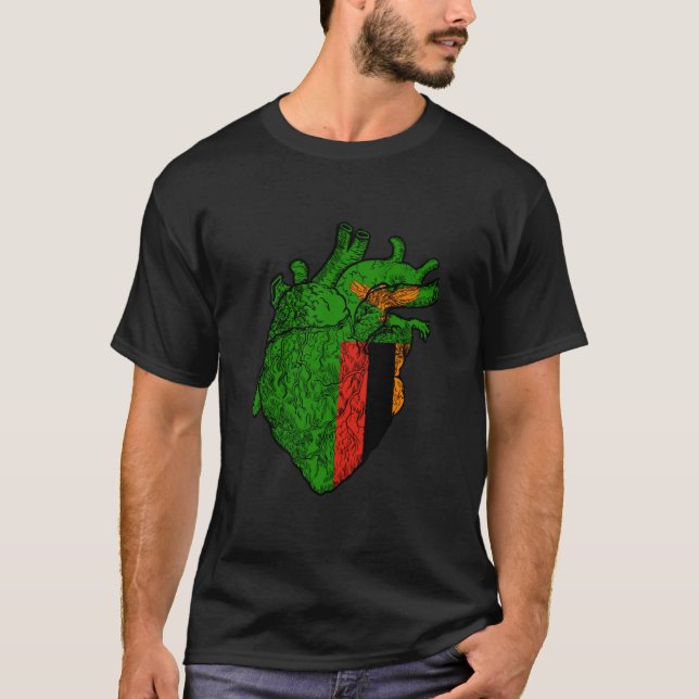 Zambian Flag Zambian Pride Zambia Heart Zambian Ro T-Shirt (Front)