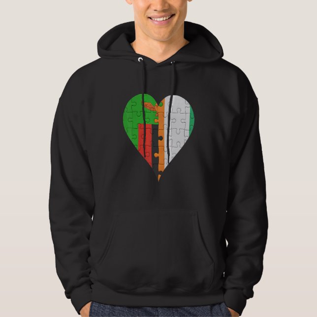 Zambian Ivorian Flag Heart Hoodie (Front)