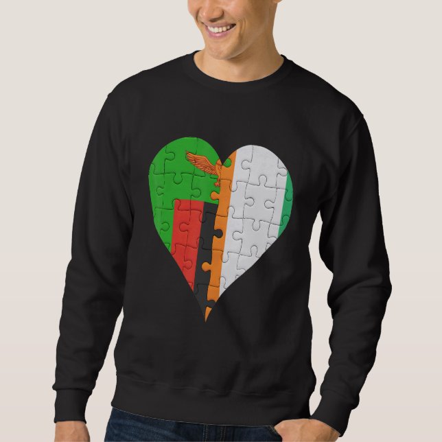 Zambian Ivorian Flag Heart Sweatshirt (Front)