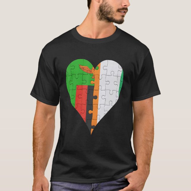 Zambian Ivorian Flag Heart T-Shirt (Front)