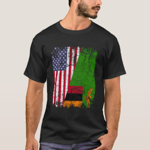 Zambian Roots Half American Flag Usa Zambia Flag T-Shirt