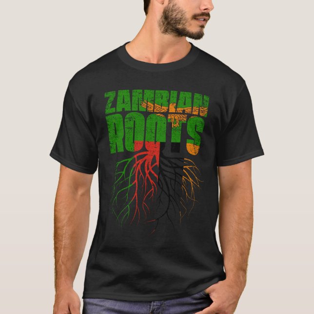 Zambian Roots Zambia Heritage Flag T-Shirt (Front)