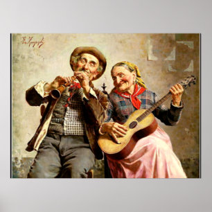Zampighi - Sweet Music, vintage painting Poster