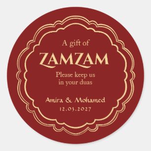 Zamzam Water Wedding Favour Sticker Islamic Burgun