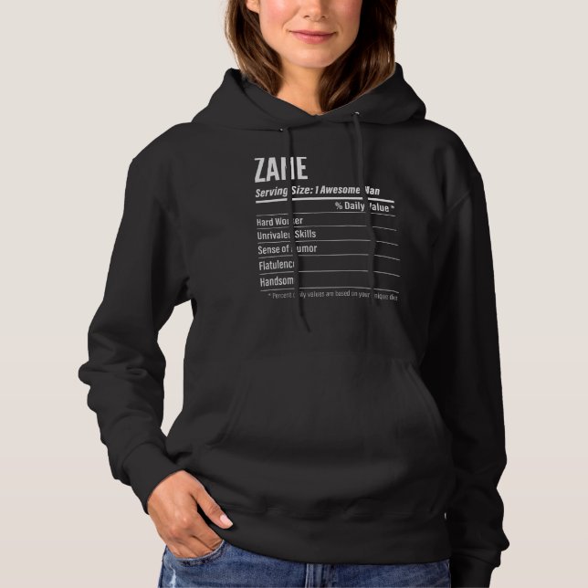 Zane Serving Size Nutrition Label Calories Hoodie (Front)