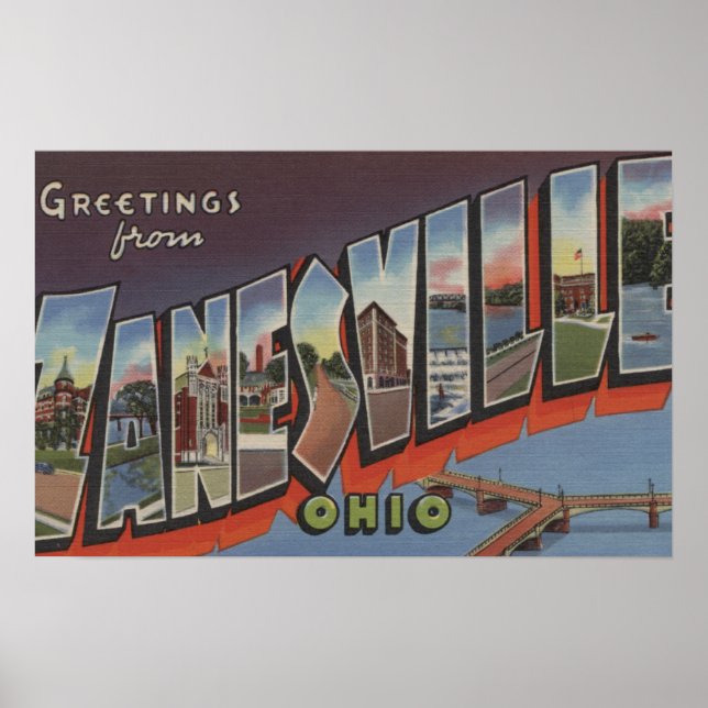 Zanesville, Ohio - Large Letter Scenes Poster (Front)