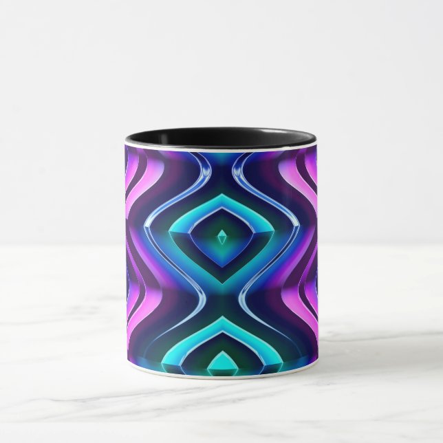 ~ Zany 3D Fractal ~ Purple Aqua Black ~ Mug (Center)