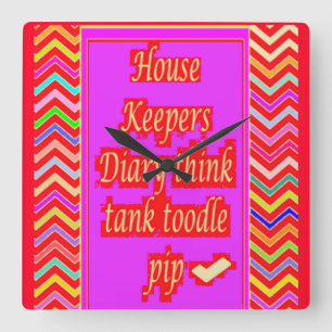 ZANY ART DESIGN WITH HOUSEKEEPER WORDS SQUARE WALL CLOCK