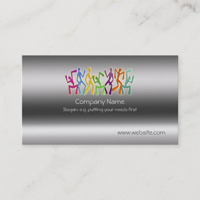 Zany Dancers on metallic-look template Business Card (Front)