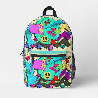 Zany Happy Vibes Flashback Cartoon Pattern Printed Backpack
