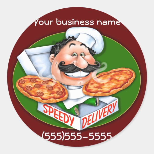 Zany Italian chef speedy pizza delivery Classic Round Sticker (Front)
