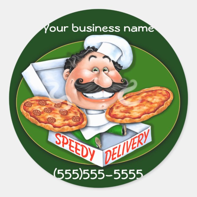 Zany Italian chef speedy pizza delivery Classic Round Sticker (Front)