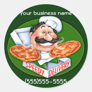 Zany Italian chef speedy pizza delivery Classic Round Sticker