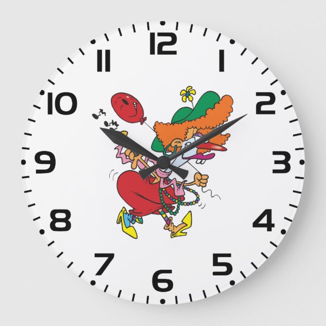 Zany Woman Running Clown Large Clock (Front)