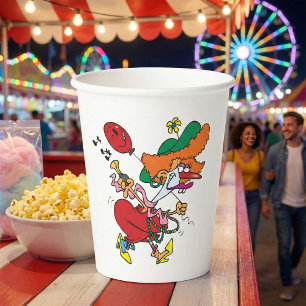 Zany Woman Running Clown Paper Cups