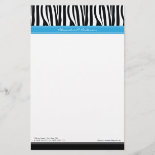 Zany Zebra Blue Customised Designer Stationery