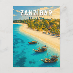 Zanzibar Tanzania Illustration Travel Art Vintage Postcard
