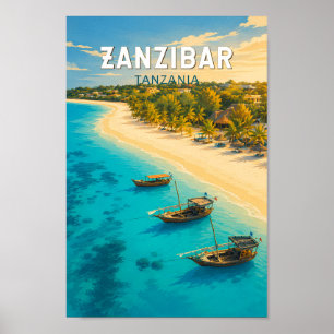 Zanzibar Tanzania Illustration Travel Art Vintage Poster