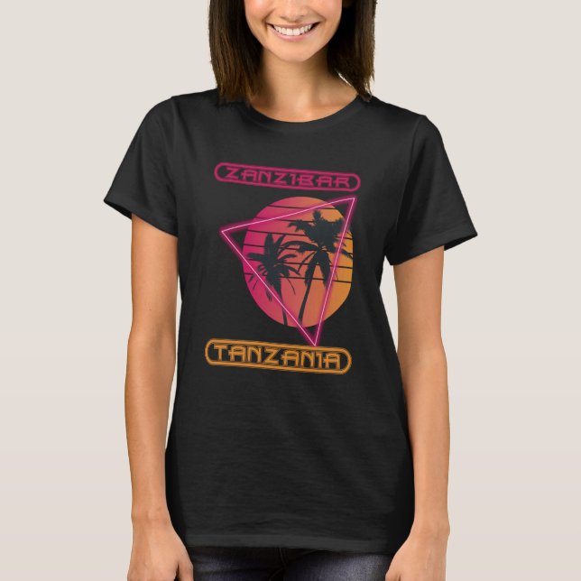 Zanzibar Tanzania Retro Palm tree Ocean Vacation S T-Shirt (Front)