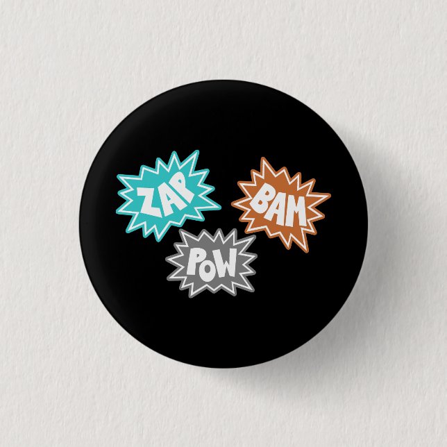 ZAP BAM POW Comic Sound FX - Orange 3 Cm Round Badge (Front)