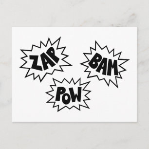 ZAP BAM POW Comic Sound FX - White Postcard