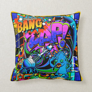 Zap Blue Alien Throw Pillow