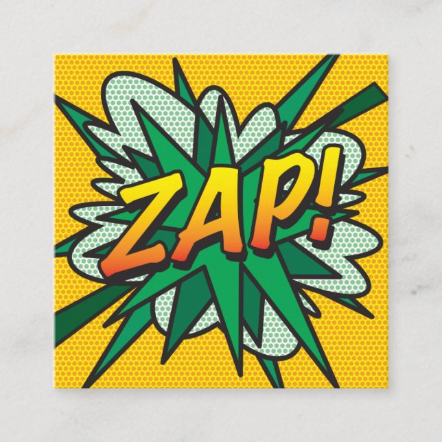 ZAP Fun Retro Comic Book Square Business Card (Front)
