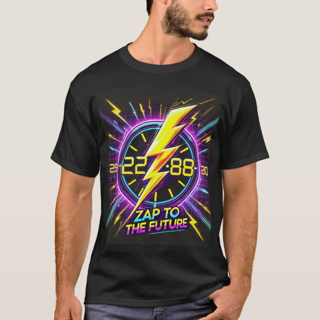 Zap to the Future Retro Sci-Fi T-Shirt –Neon Light (Front)