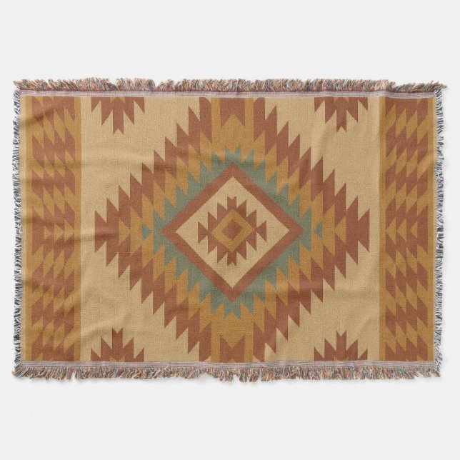 Zapotec Folk Art Diamond Cotton Blanket Throw (Front)