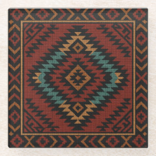 Zapotec Folk Art Geometric Diamond Glass Coaster