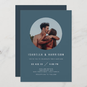 ZARA Modern Boho Slate Blue Photo Wedding Invitation