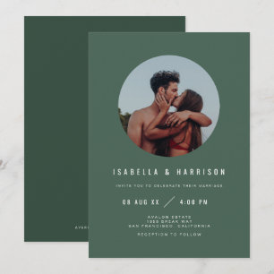 ZARA Modern Forest Green Photo Wedding Invitation