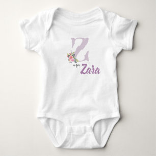 Zara Name Reveal Floral Letter Z Vintage Flower Baby Bodysuit