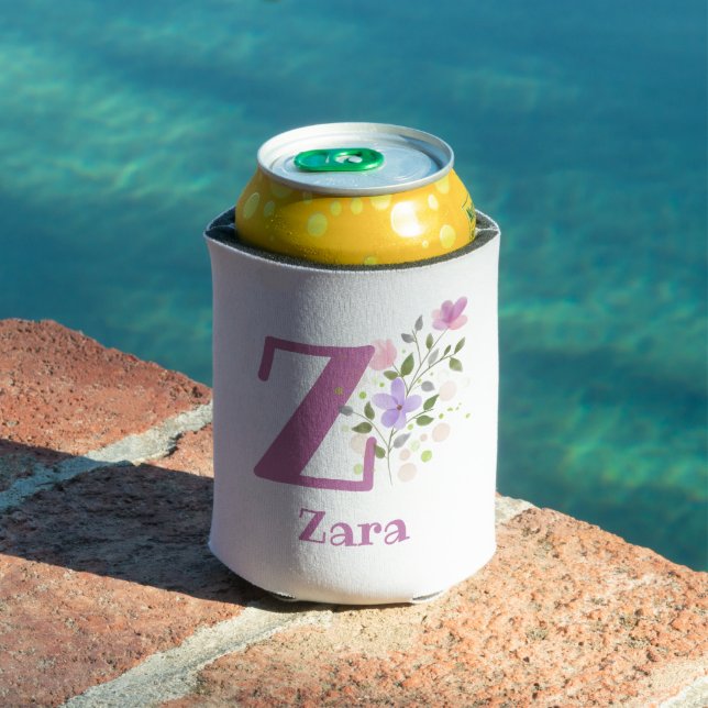 Zara Name with a Floral Design Can Cooler (In Situ Pool)