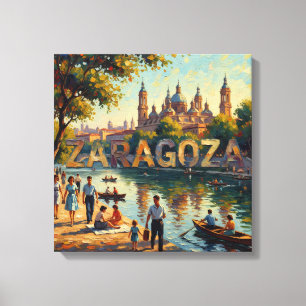 Zaragoza Riverside Basilica Glow Canvas Print